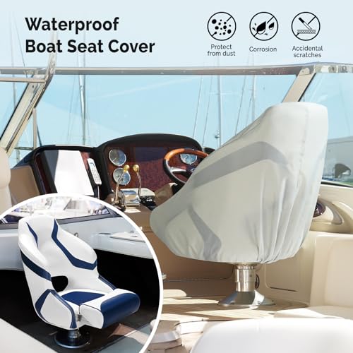 PEXMOR Premium Sport Flip Up Boat Seat Captain Bucket Seat with Boat Seat Cover, Waterproof Boat Captain Chair Aluminum Hinges Stainless Steel Screws Included Captain
