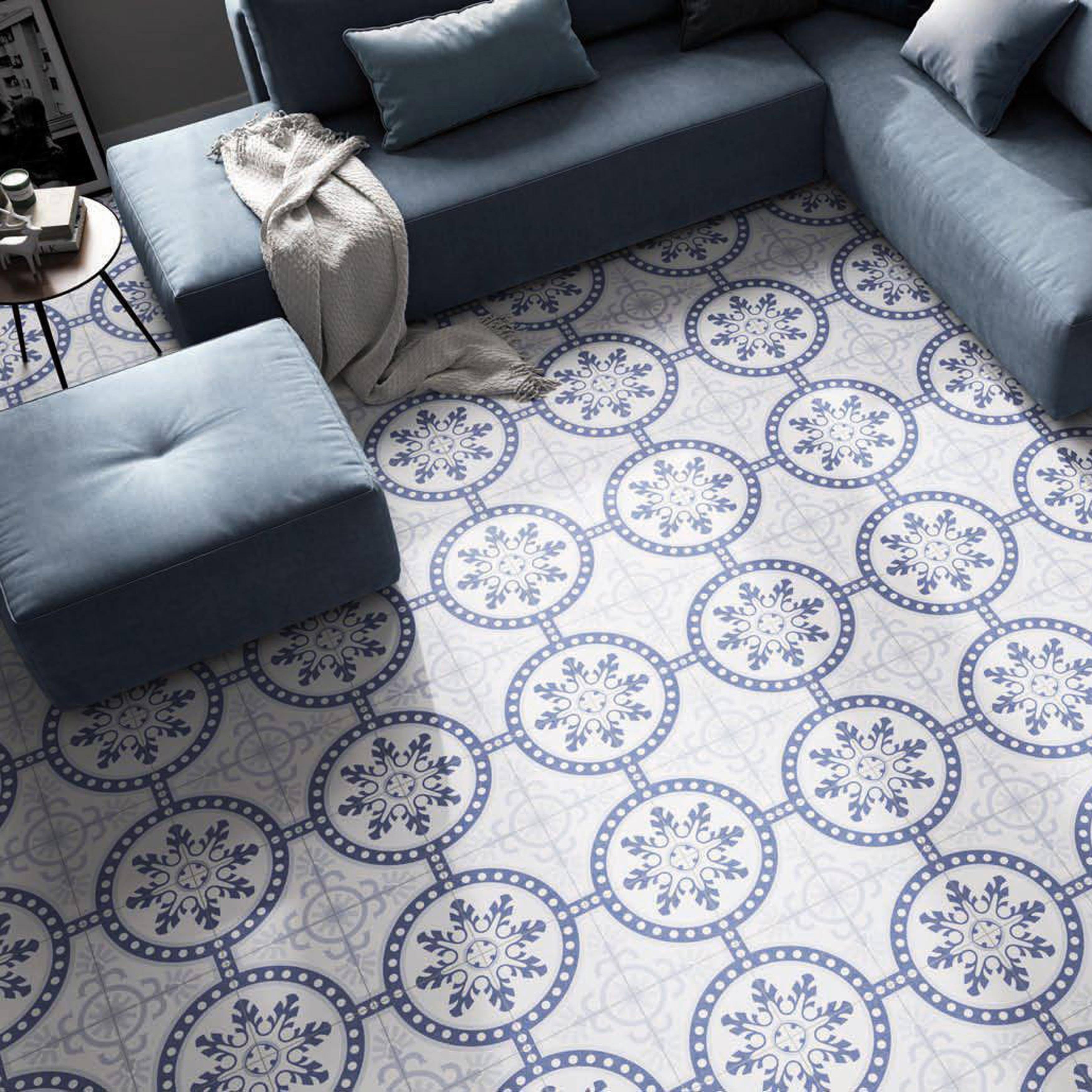 SomerTile Duart Artic Encaustic 9.75x22 x 9.75x22 Porcelain Floor and Wall Tile - Case (16 Tiles)