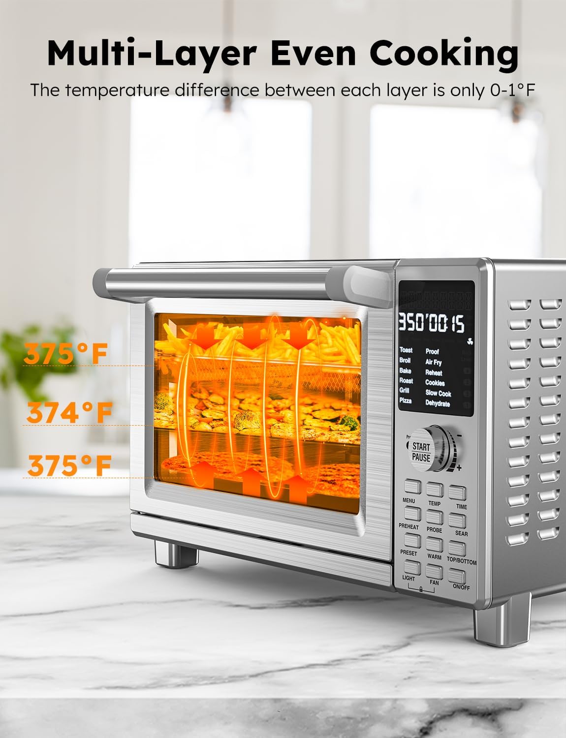 Nuwave Bravo XL Pro Air Fryer Toaster Oven, Improved 100% Super Convection, Quicker & Crispier Results, 112 Presets, Multi-Layer Even Cooking, 50-500F, Smart Probe, PFAS Free, 30QT, Stainless Steel