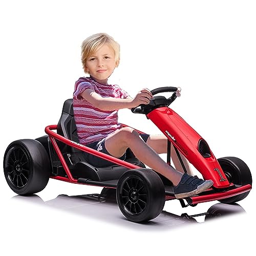Go Kart for Kids,24V Battery 300WX2 Motors Pedal On Foot Go Cart,8MPH High Speed Drifting Car with Slow Start Function,Music, Horn,14.3" Wide Seat,Elastic Durable Tires,Max Load 1 Blue