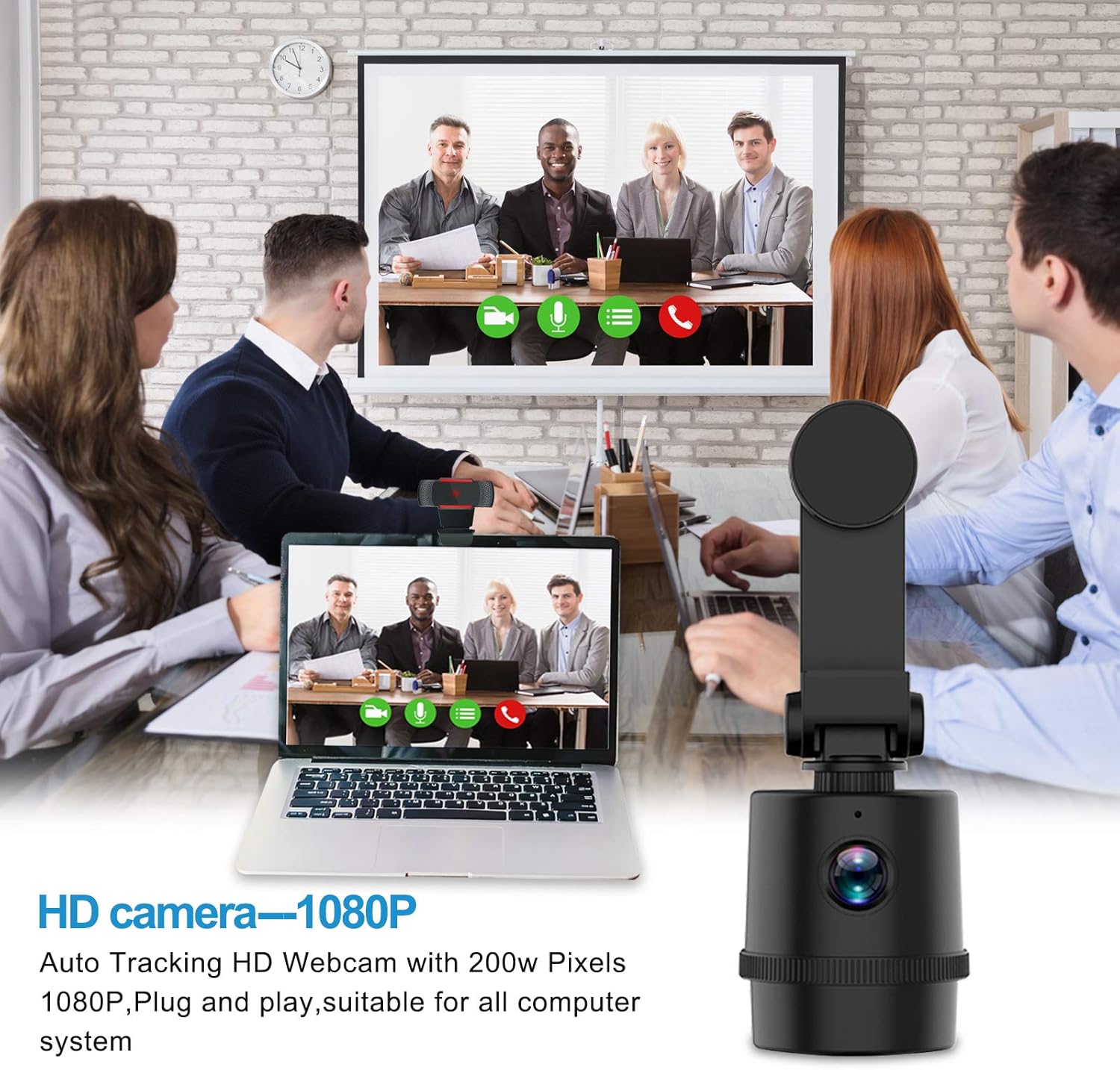 SWYJO Auto Face Tracking Gimble 1080P Webcam with Strong Magnetic Phone Holder and Tripod, PTZ Camera Plug and Play 360° Rotation Shooting Moving Videos for Vlog, Live Streaming, TIK Tok Pack of 2