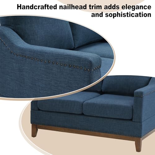 Classic 3-Seater Upholstered Sofa with Nailhead Trim, High-Density Foam Cushions & Sturdy Solid Wood Legs, Soft Fabric Couch for Living Room, Beige