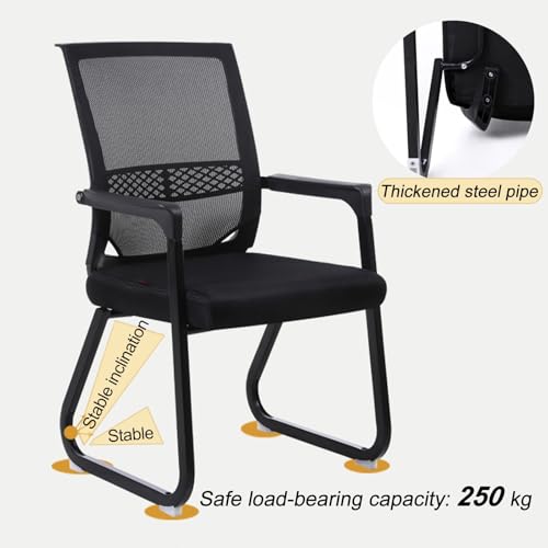 Office Chair, Quality Guest Chair with Integrated Welded sled Base, Mesh Office Chair Without Wheels with armrests, Waiting Room Reception Chair for Home and Conference(Red)