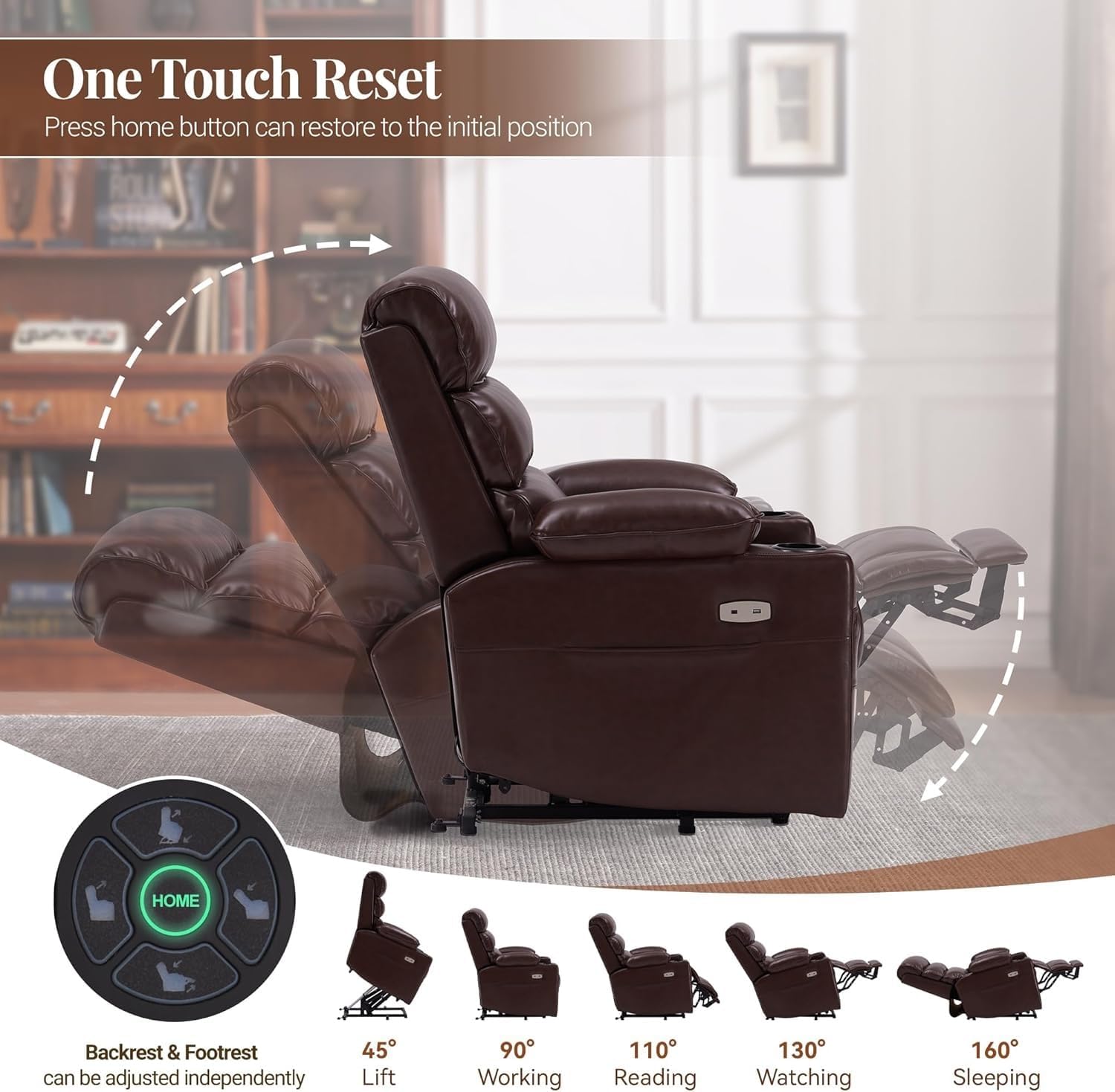 Leather Power Lift Recliner Chair for Elderly with Massage and Heated, Electric Lift Chair for Seniors, Cup Holders, Side Pocket and USB Port