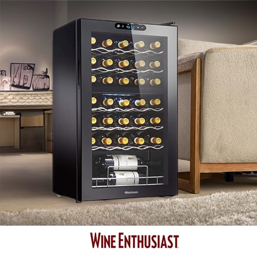 Wine Enthusiast Silent Dual Zone Wine Refrigerator - Freestanding Slimline Bottle Storage Wine Cooler