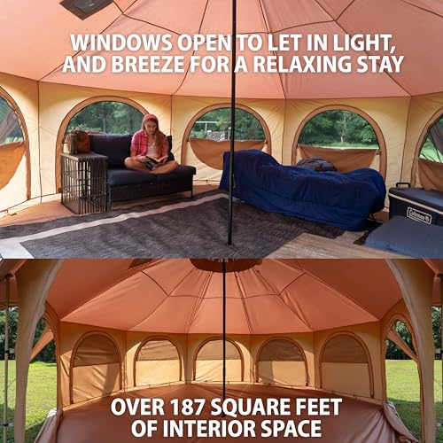 Glamping Canvas Tent - 16x9ft Tent with Stove Jack, Canopy Vents