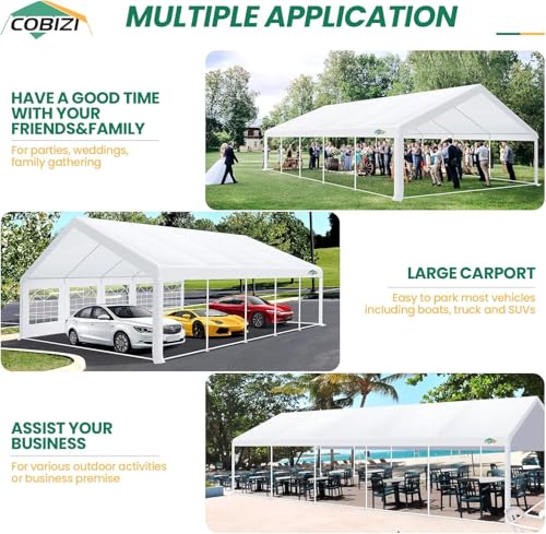 COBIZI 20x40 Party Tent Heavy Duty, Galvanized Wedding Tent, Event Shelter for Parties, Outdoor with Removable Sidewall & Built-in Sandbag, Carpas para Fiestas, Large Canopy, Waterproof, White