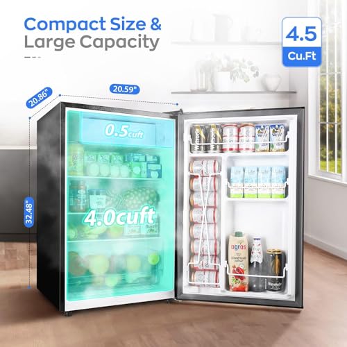 Upstreman 4.5 Cu.Ft Mini Fridge with Freezer, Single Door Small Refrigerator, Adjustable Thermostat, Low noise, Energy-efficient, Compact Refrigerator for Dorm, Office, Bedroom