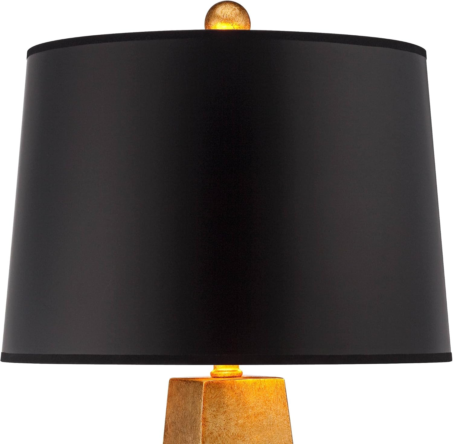 Possini Euro Design Obelisk Modern Table Lamp 26" High with Square Black Marble Riser Gold Leaf Tapered Paper Drum Shade for Bedroom Living Room Nightstand Bedside Night Stand Office Kids Room