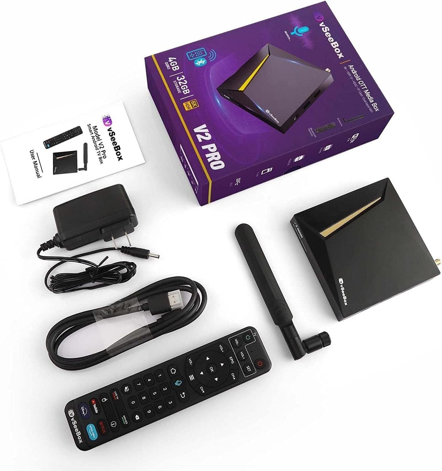2023 vSeeBox V2pro w/Bluetooth Voice Remote & upgraded Wi-Fi 6k