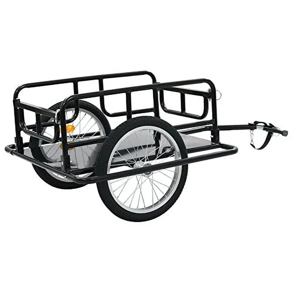 Foldable Cargo Bike Trailer Bicycle Cart Wagon Trailer w/Hitch, 110lbs Max Load Steel Frame Heavy Duty Bicycle Cargo Wagon Trailer for Carrying Stuff Luggage Plants Tools, Black - Curated Treasures Market