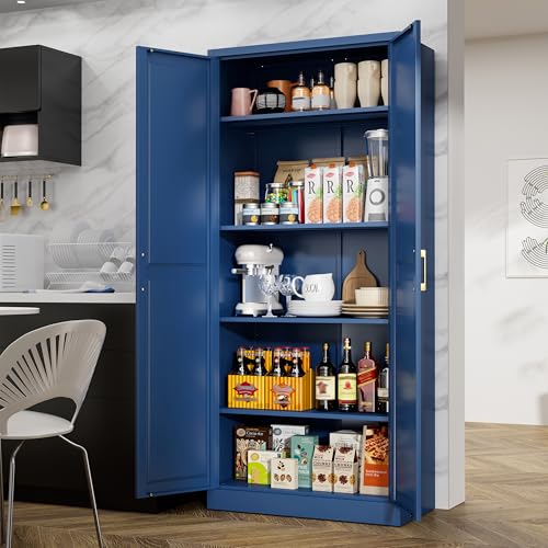71" Tall Metal Storage Cabinet, Kitchen Pantry Storage Cabinets with Doors and 4 Shelves, White Pantry Cabinet, Utility Kitchen Cupboard, Large Steel Cabinets for Dining Room, Office, Living Room