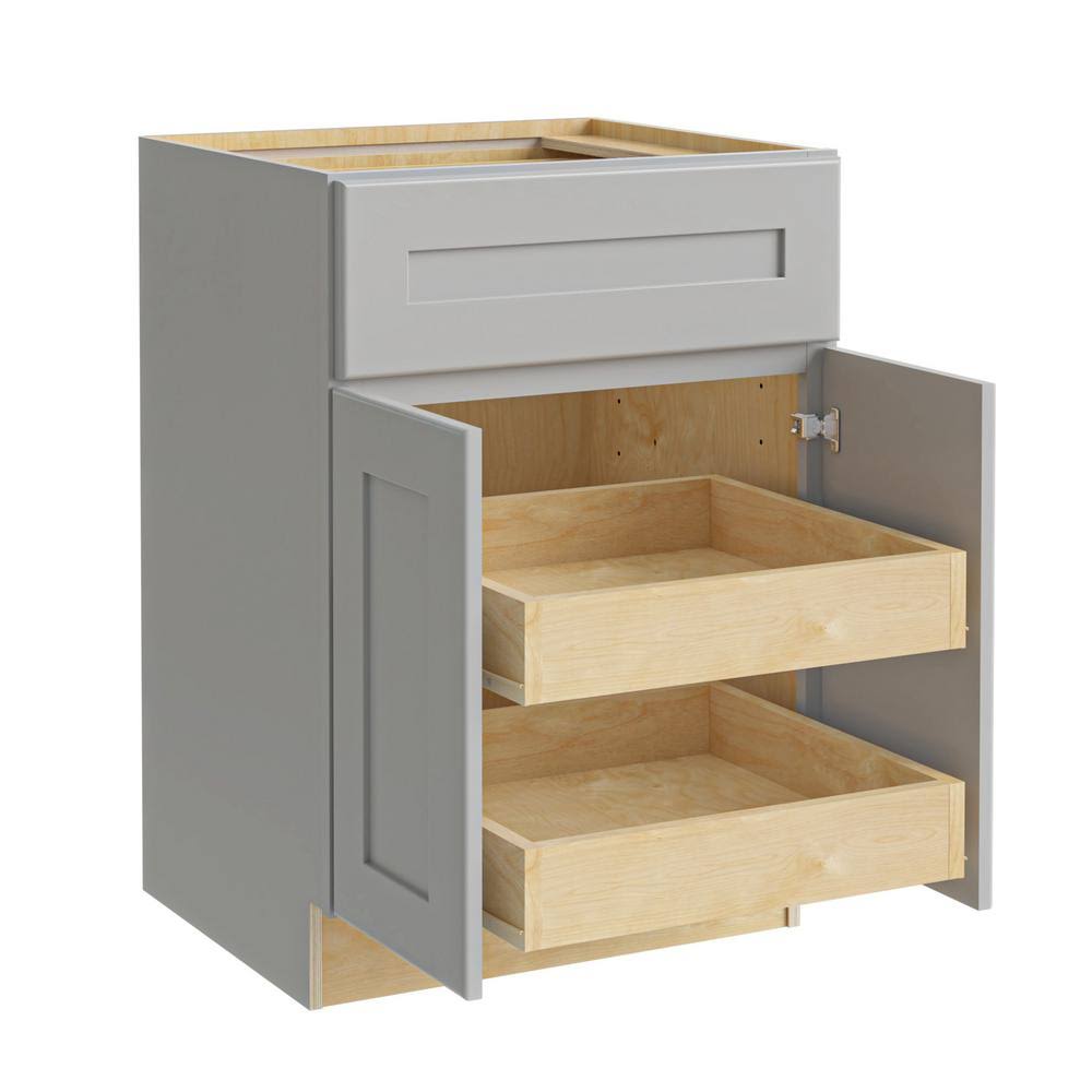 Home Decorators Collection Tremont Assembled 27 x 34.5 x 24 in Plywood Shaker Base Kitchen Cabinet 2 Rollouts Soft Close in Pain