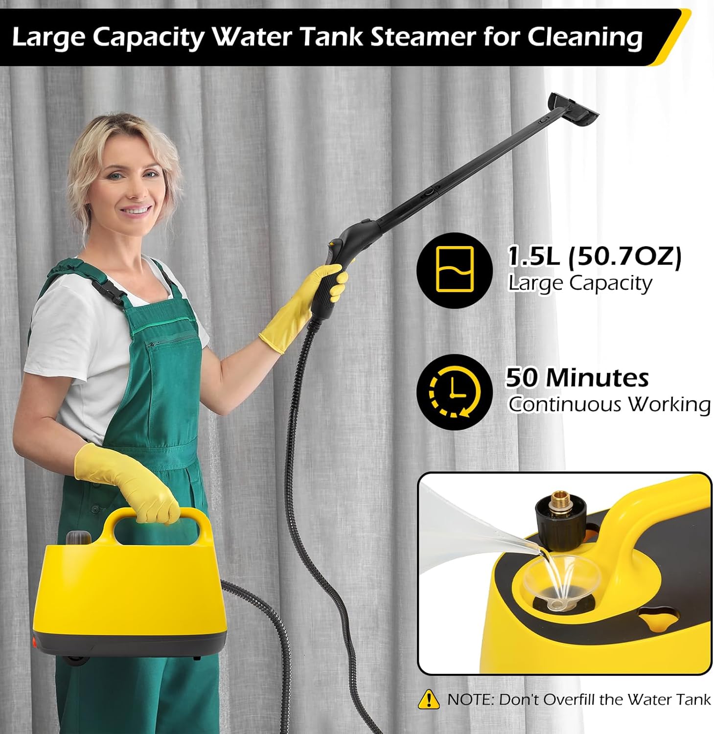 Dyna-Living 1500W High Pressure Steam Cleaner for Home Use 4.0 BAR Handheld Steamer Cleaning for Car Detailing 215°F High-Temperature Steam Cleaner for Upholstery Floor Steam Cleaner with 1.5L Tank