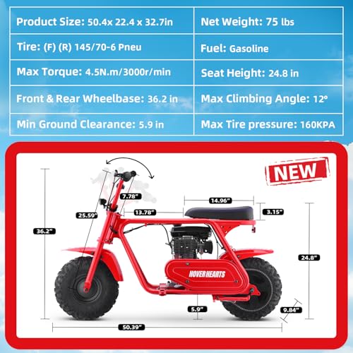 Mini Bike, Gas Dirt Bike, Minibike, Gas Powered Mini Bikes for Adults, 99cc-4 Stroke Pit Bike with Led Light, Min Dirtbike, Motorcycle Max Load 200 Lbs, Max Speed 28 Mph, Age13+