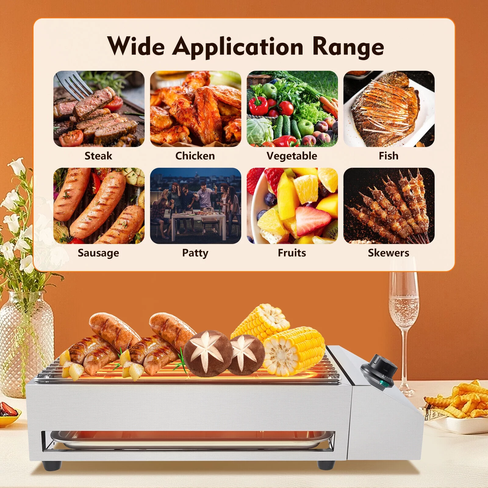 TFCFL Portable Electric Grill Smokeless Indoor Searing Grill Adjustable Temperature