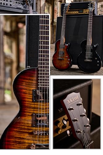AKLOT Muti-Tone Electric Guitar with Coil-Split: Roasted Maple Neck, Flame Maple Graphic Top, Dual Humbuckers Pickups, Beginner Guitar Kit with Gig Bag, Lesson Book, Strap, Picks, Violet Venom
