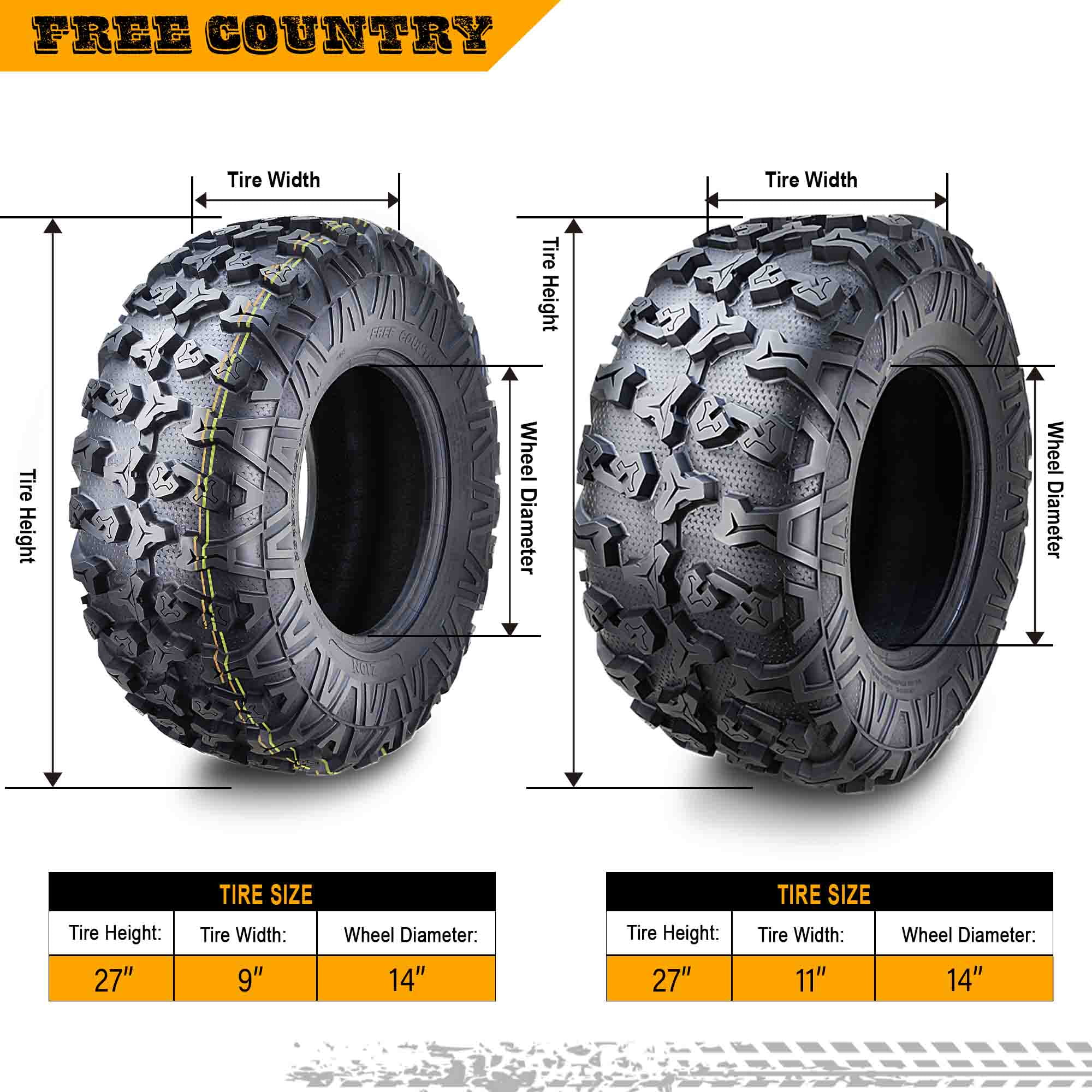 FREE COUNTRY 8PR Premium ATV/UTV Tires 27x9x14 & 27x11x14 fit 19-20 Arctic-Cat HAVOC BASE