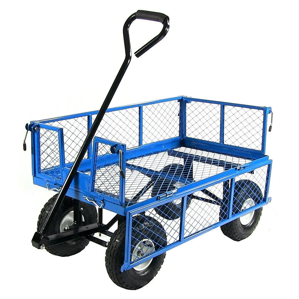 Sunnydaze Heavy-Duty Steel Log Cart, 400 Pound Weight Capacity, Blue