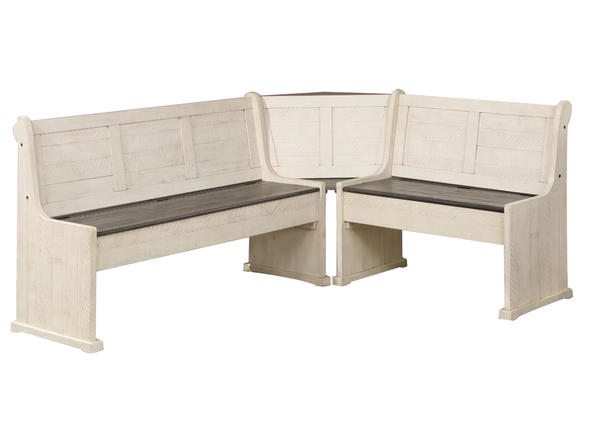 Sunny Dining Nook Table Set Off White Grey Wood w Kitchen Corner Storage Bench
