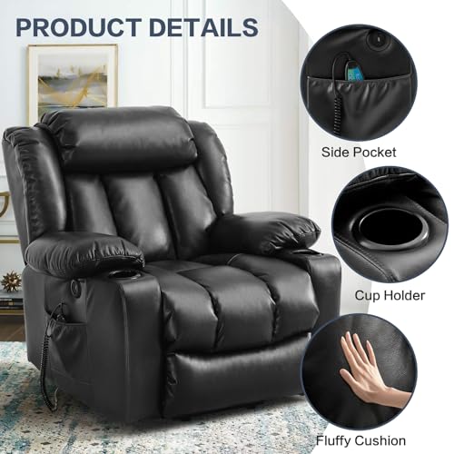 Power Lift Recliner Chair for Elderly, Electric Assist Lift Chairs with Massage & Heat, Cup Holders, Side Pockets, USB Ports, Remote Control, Leather (Ochre)
