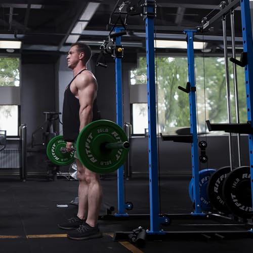 RitFit Multi-Function Squat Rack Power Cage PPC03 with Cable Crossover System, 1000LBS Capacity Power Rack and Packages with Optional Weight Bench, Barbell Weight Set, for Garage Workout & Home Gym