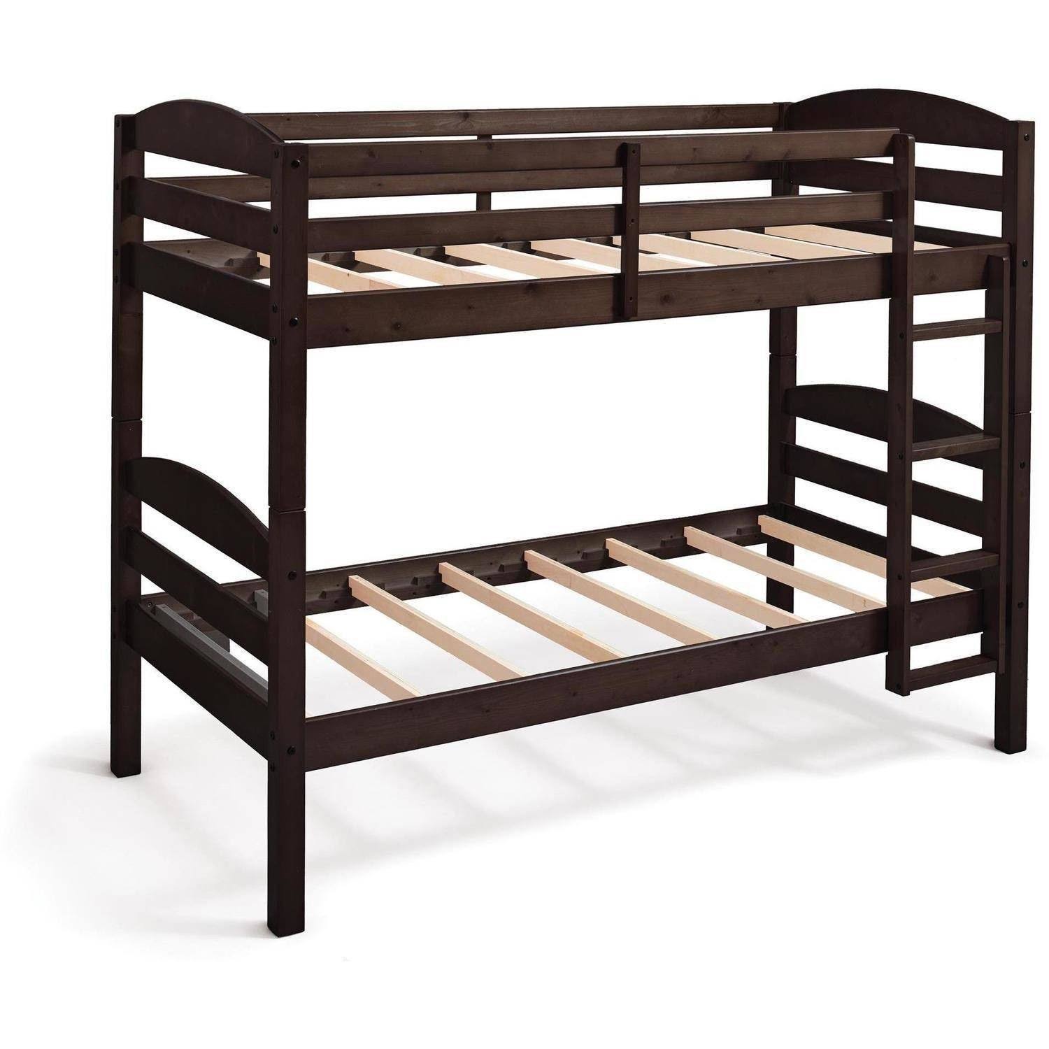 Mainstays Twin Over Twin Wood Bunk Bed, Walnut