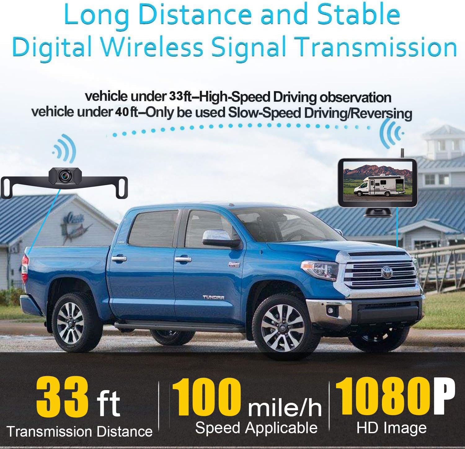 Wireless Backup Camera Car HD 1080P WiFi Rear View System 7 Inch Monitor Kit Truck Camper RV Hitch Auto License Plate Back Cam AMTIFO W70