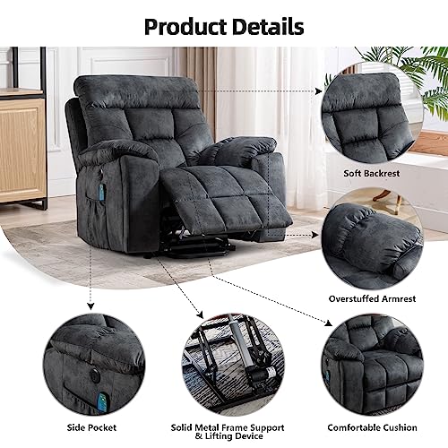 CANMOV Large Power Lift Recliner Chair with Massage and Heat for Elderly Big and Tall People, Overstuffed Wide Recliners with 2 Cup Holders, Side Pocket and USB Port, Camel
