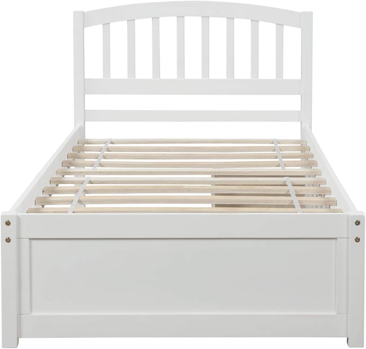Bed frame with storage drawers, platform double bed frame with two drawers and headboard, large bed frame, no box spring required, white 79.5x41.8x37.4 inches