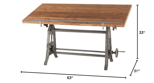 Vintage Drafting Table | Adjustable Height and Tiltable. Features Iron Cast Base and Reclaimed Mango Wood Table Top.