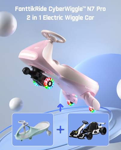 FanttikRide 12V N7 Pro Electric Wiggle Car with Pedal, Rechargeable Battery, CyberWiggle, 2 in 1 Swing Car, 2 Speed, Anti-Rollover, Flashing Wheels, Bluetooth, for Ages 3 and Up, 150 Lbs, Blue