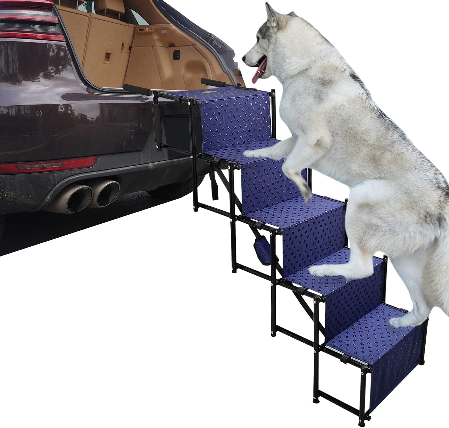 YEP HHO 4 Steps Upgraded Folding Pet Stairs Ramp Lightweight Portable Cat Dog Ladder with Waterproof Surface Great for Cars Trucks SUVs (Grey)