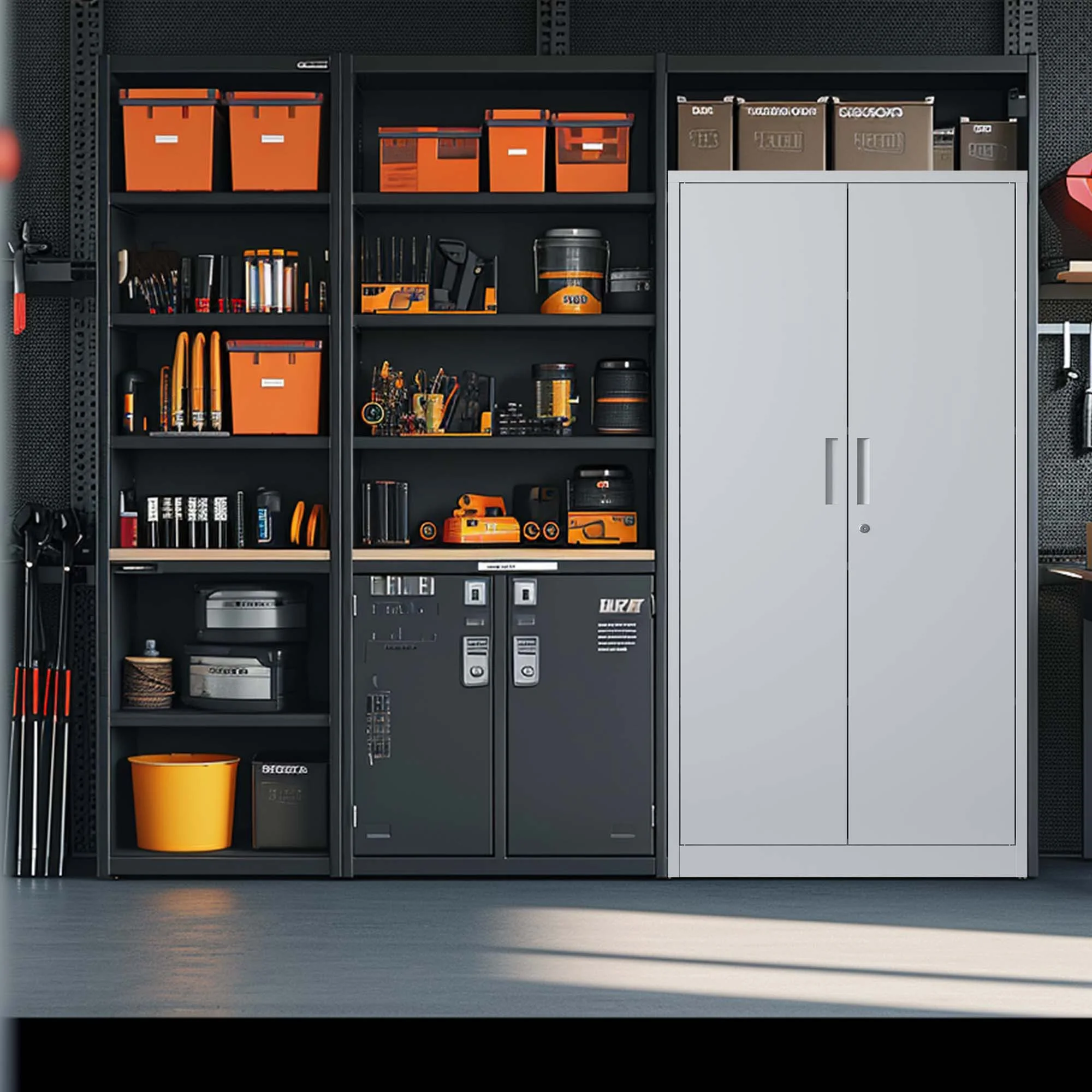 71"H Metal Garage Storage Cabinet, Black Tool Steel Locking Cabinet with Doors and 4 Shelves, Tall Cabinets for Garage Storage Systems Lockable File Cabinet for Home Office, Classroom/Pantry