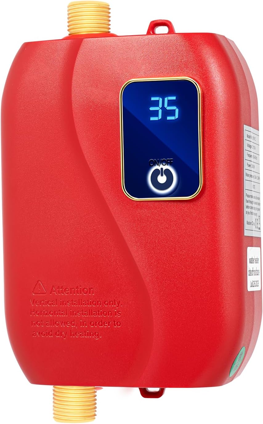 3000W Tankless Water Heater Electric, Mini Instant Water Heater Under Sink,Outdoor Tankless Electric Hot Water Heater with Led Display,Temperature Control for Home, RVs