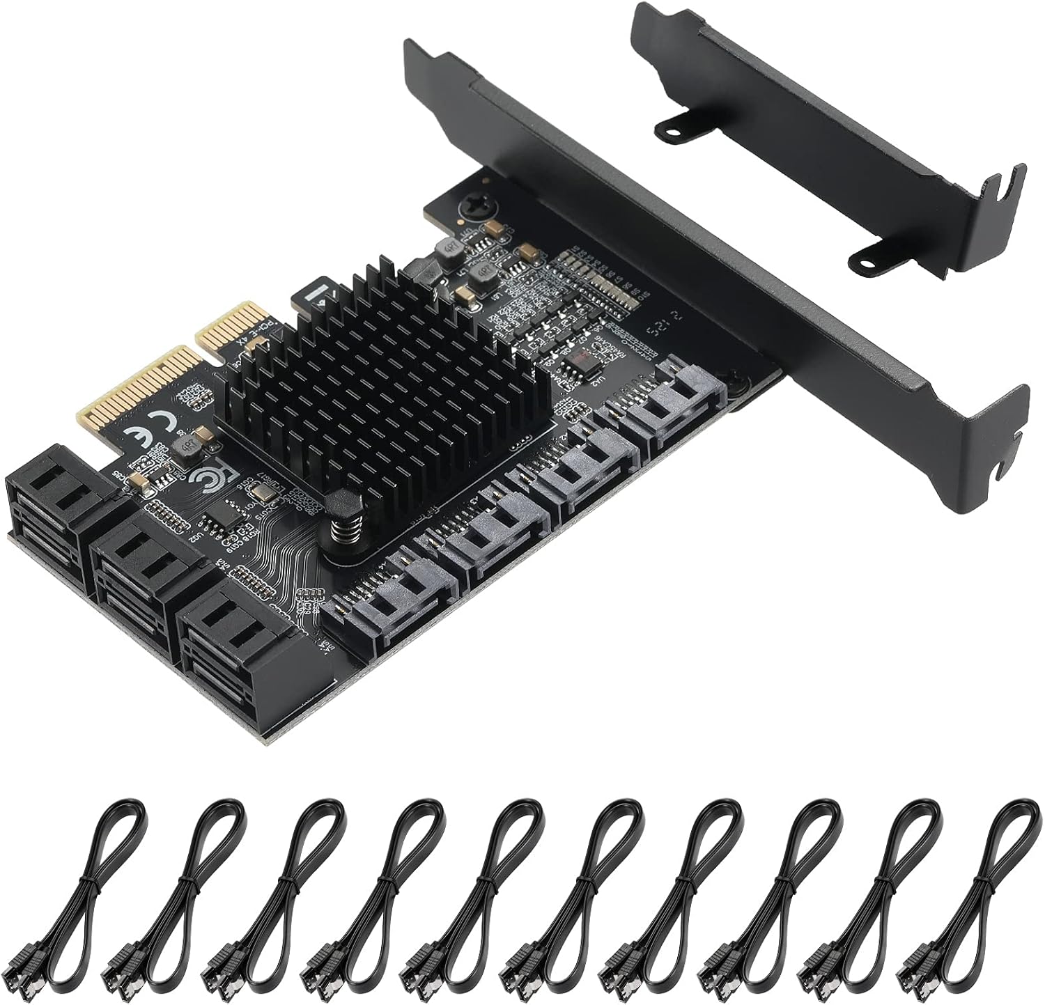 YUNKOZAND 4X PCIE SATA Card 8 Ports,with 8 SATA Cables,PCIE to SATA 3.0 6 Gbps Controller,PCIE SATA Expansion Card,PCIE SATA Controller Card,ASM1166+JMB575 Chips (8 Ports SATA-4X)