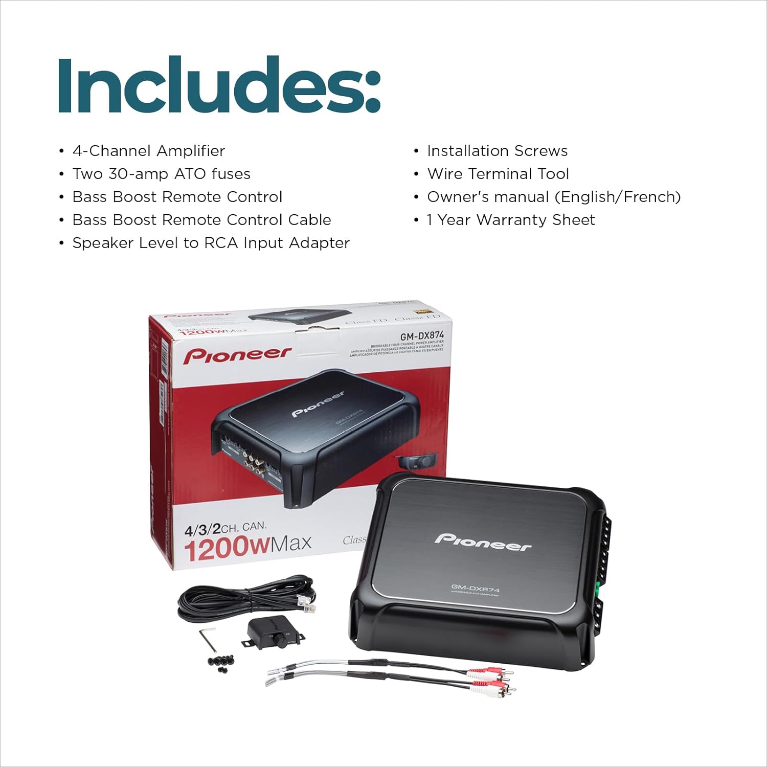 Pioneer GM-DX874 4-Channel, Class D, 1200 W Max Power - Multi-Channel Amplifier