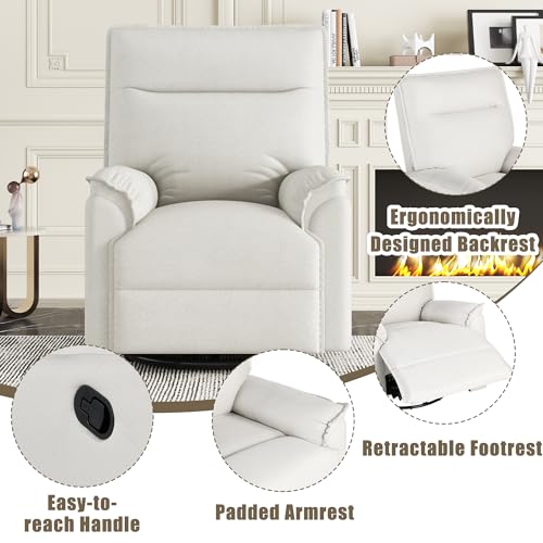Swivel Rocker Recliner Chair, Manual Glider Recliner, 360 Degree Swivel Reclining Sofa Chair with Adjustable Backrest for Living Room, Apartment，Beige