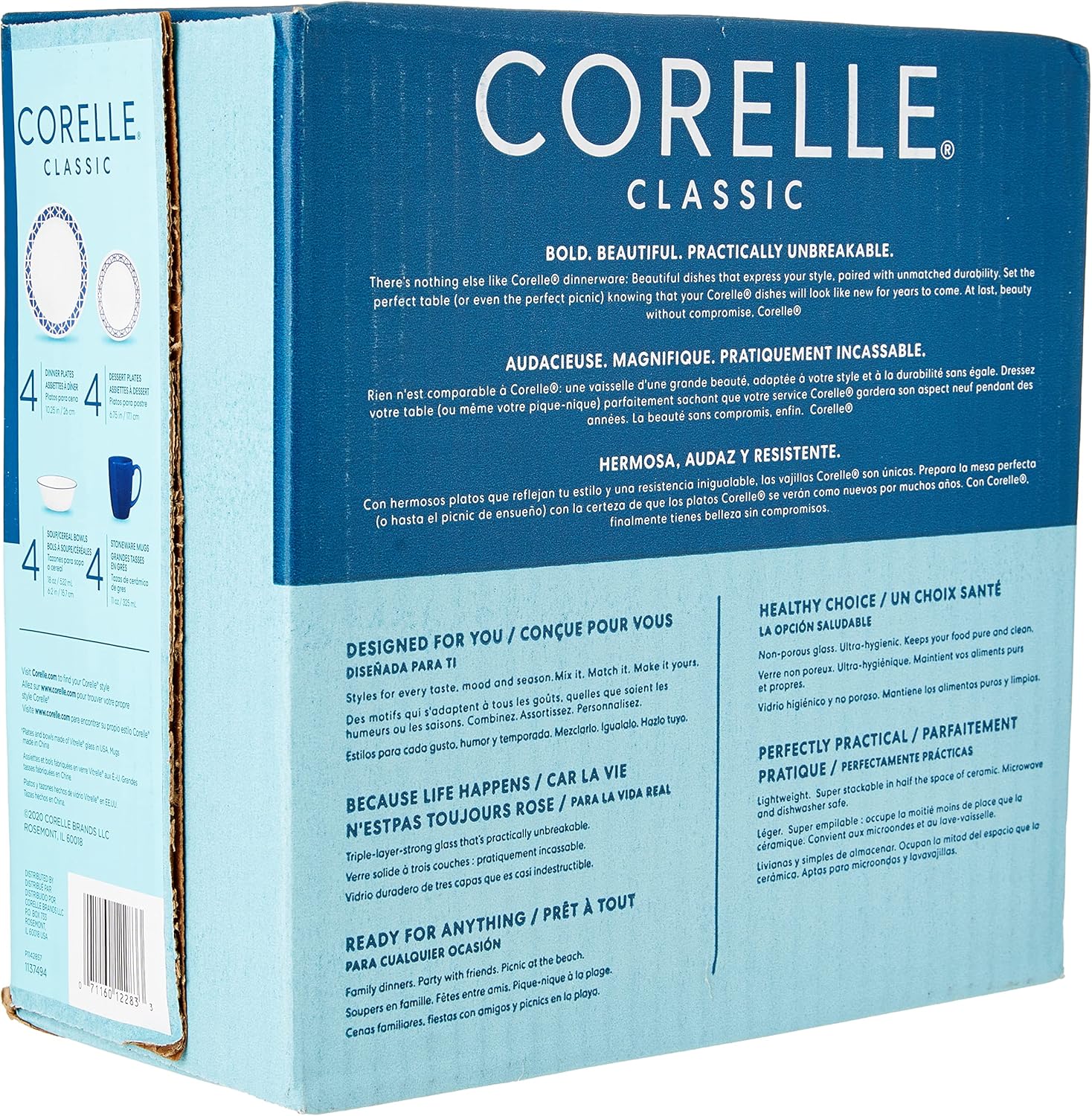 Corelle Cobalt Circles 16-Piece Dinnerware Set Service for 4 Blue