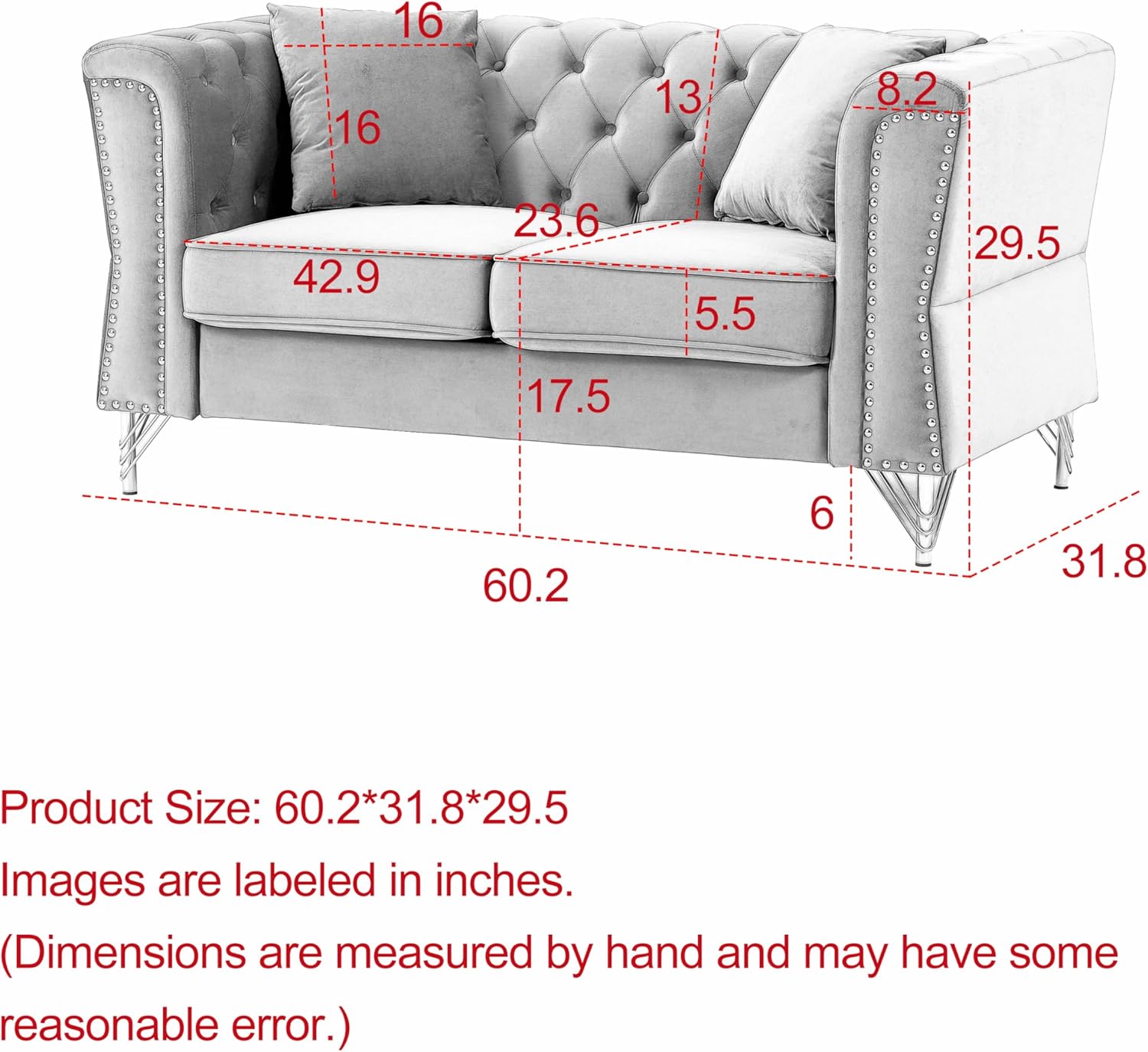 3-seater + 2-seater Combination Sofa Tufted Couch with Rolled Arms and Nailhead for Living Room, Bedroom, Office, Apartment, four pillows (Beige)