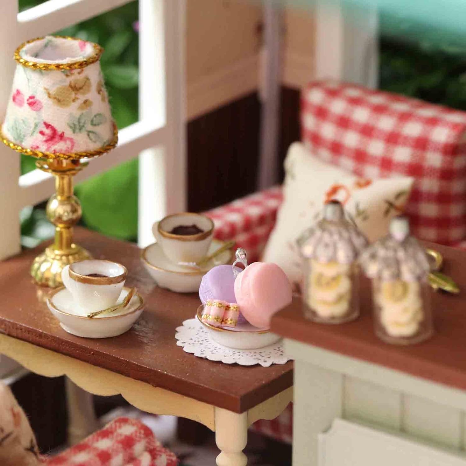 Ogrmar Wooden Dollhouse Miniatures DIY House Kit with Led Light and Dust Cover-Paris Coffee & Cake Shop