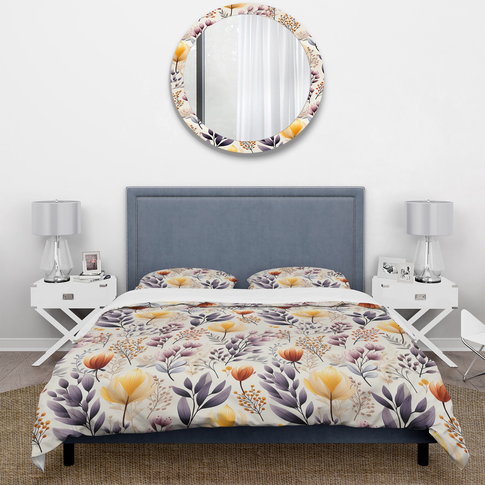 DESIGN ART Designart "Purple Antique Floral Garden Meadow" Yellow Floral bedding covert set with 2 shams Twin