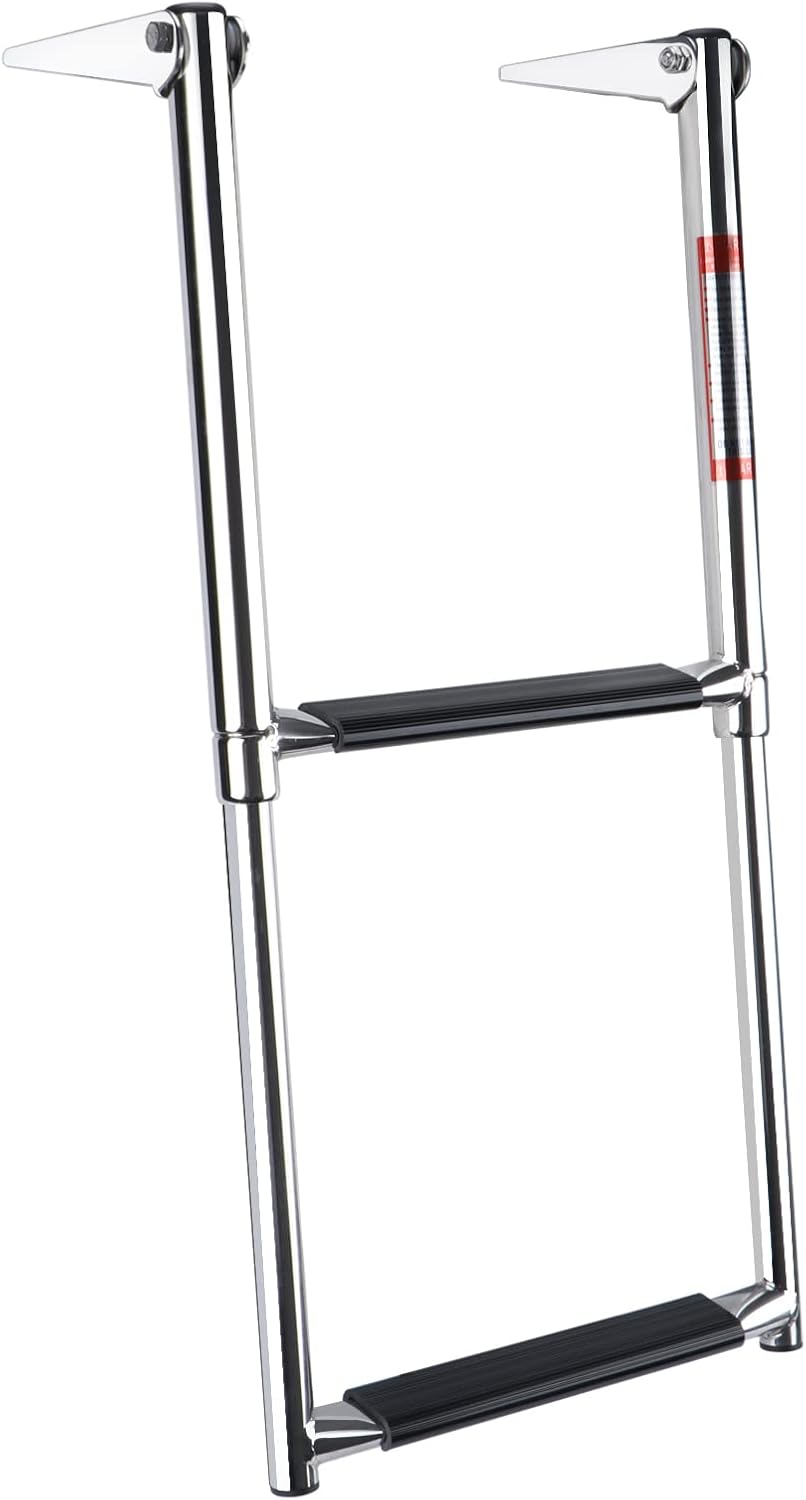 Hoffen Telescoping 2 Step Ladder Stainless Steel Boat Drop Ladder for Marine Yacht Pack of 2