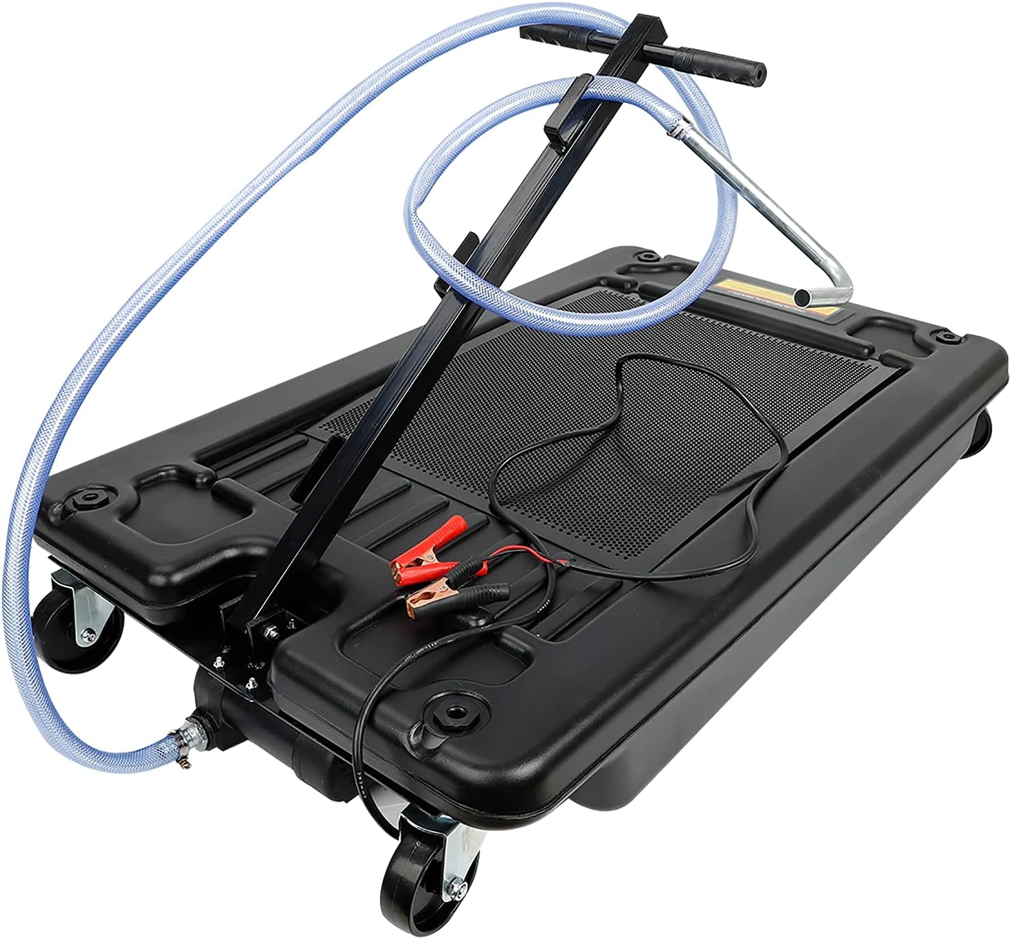 BACLAUGH Low Profile Oil Drain Pan 17 Gallon Portable with 12V DC Centrifugal Electric Pump and 8'' Hose