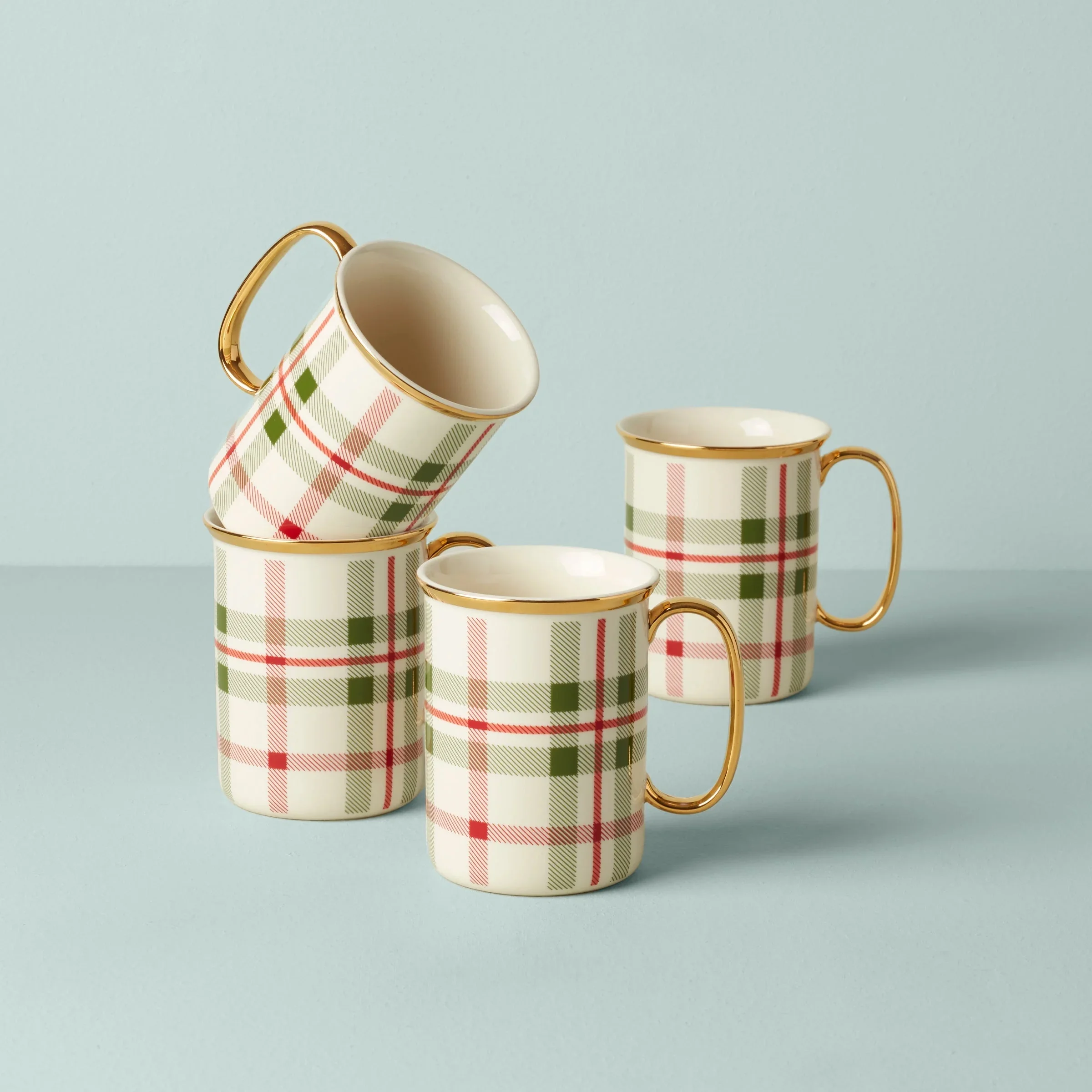 Lenox Holiday Plaid Mugs, Set of 4 - Curated Treasures Market