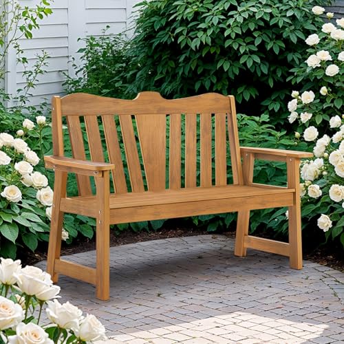 Outdoor Bench, 2-Person Weatherproof Garden Bench with Wide Armrests and Backrest, All-Weather Patio Bench Will not Rot and Fade for Garden, Porch, Backyard and Park, Easy Installation, Black