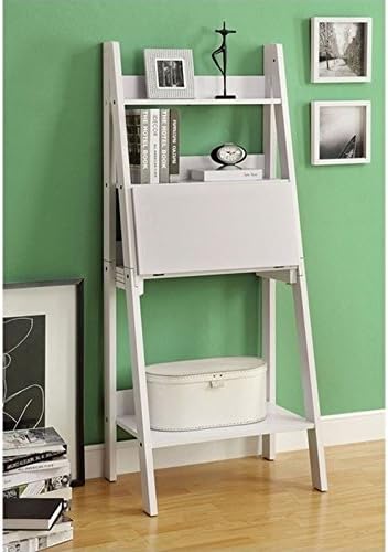 Pemberly Row 61 Ladder Bookcase with Drop-Down Desk in White