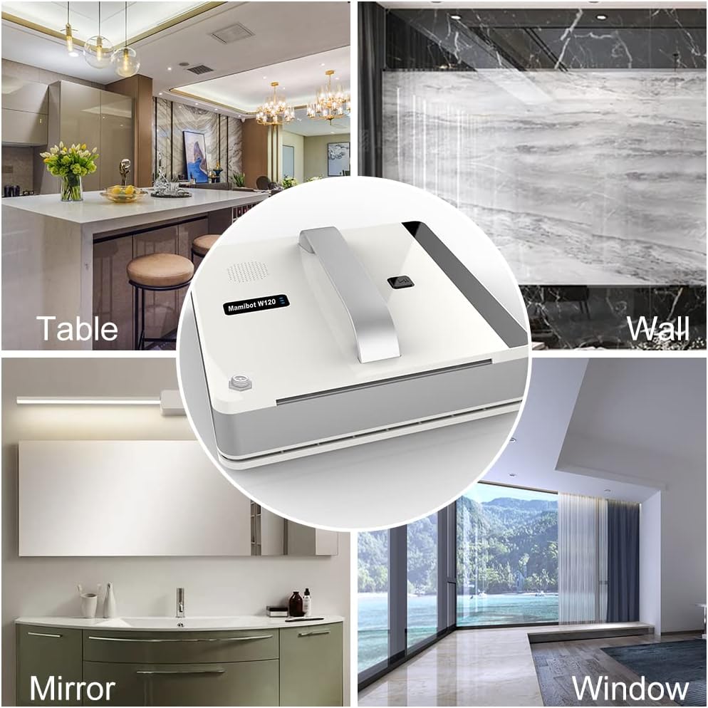 Mamibot W120 Window Cleaning Robot, Automatic Corded Window Washing Robot, Glass Cleaning Robot with iGLASSBOT APP/Remote Control, Wet or Dry Use, Suitable for Indoor/Outdoor/Tile/Bathroom, White