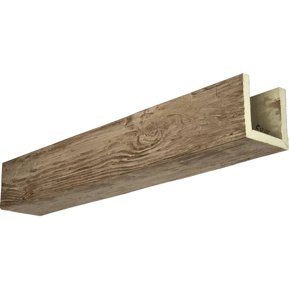 Ekena Millwork BMSD3C0120X120X096PP 12x22W x 12x22H x 8&L 3-Sided (U-beam) Sandblasted Endurathane Faux Wood Ceiling Beam, Natur