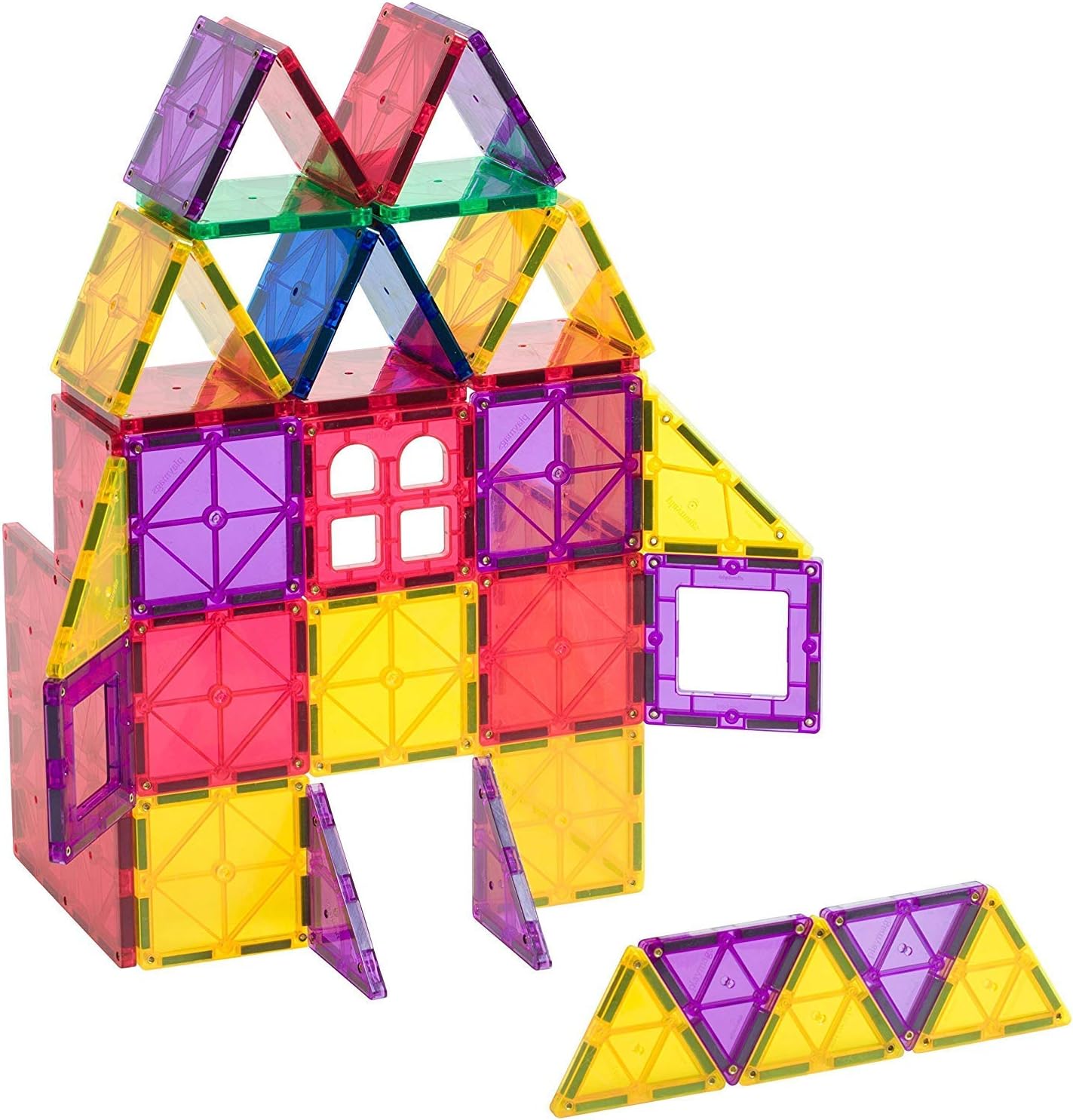 Award Winning Playmags Clear Colors Magnetic Tiles Building Set 50 + 6 Pc Set with Car - STEM Magnetic Toys Develop Motor Skills & Creativity, Colorful, Durable Magnet Building (56 Pc Set)